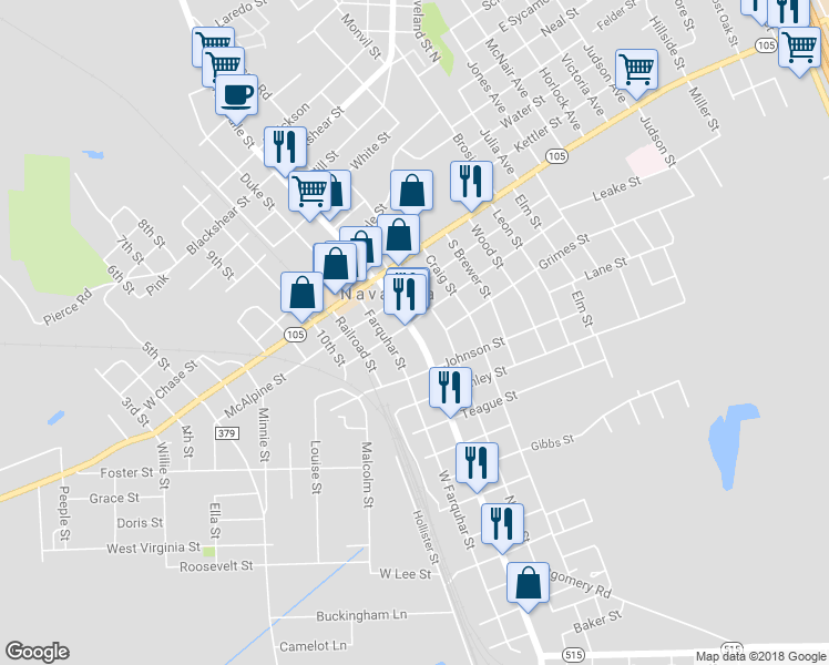 map of restaurants, bars, coffee shops, grocery stores, and more near 418 South La Salle Street in Navasota