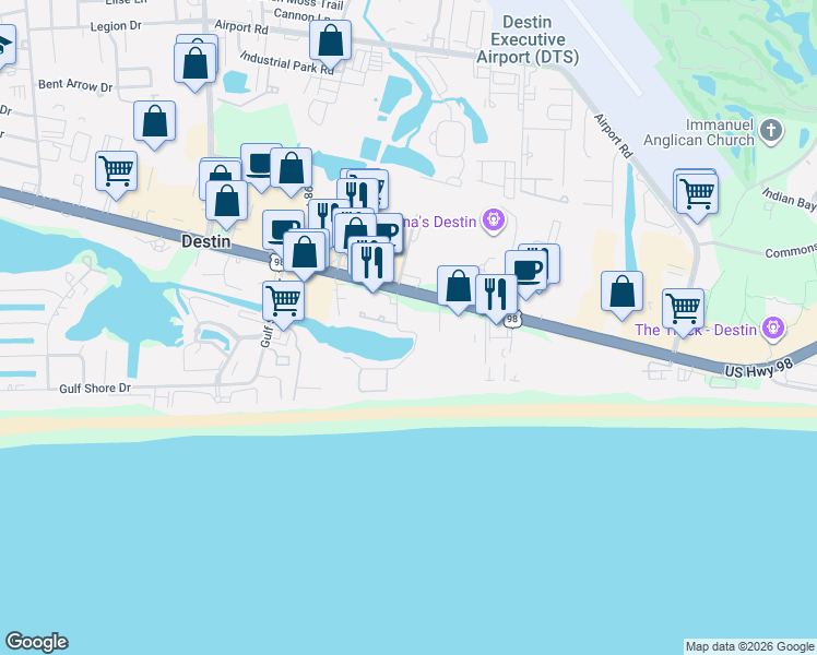 map of restaurants, bars, coffee shops, grocery stores, and more near in Destin
