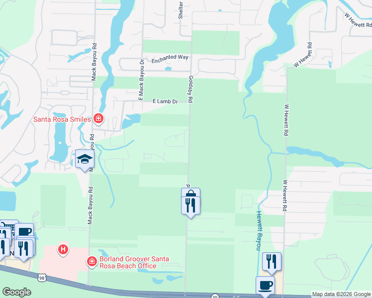 map of restaurants, bars, coffee shops, grocery stores, and more near 101 Rivercrest Circle in Santa Rosa Beach