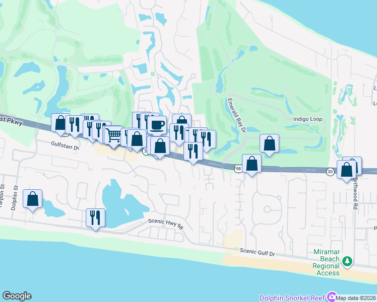 map of restaurants, bars, coffee shops, grocery stores, and more near 4060 Opa-Locka Lane in Destin