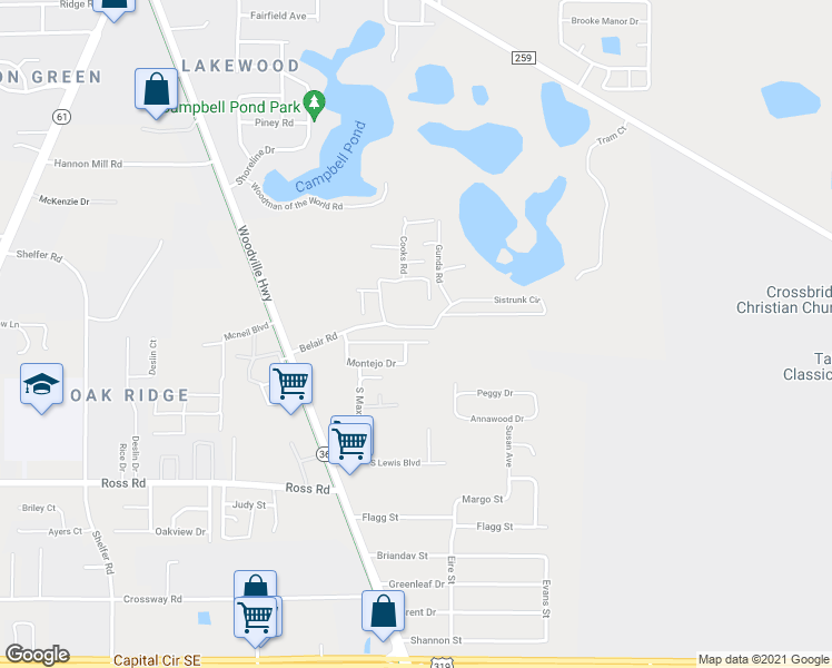map of restaurants, bars, coffee shops, grocery stores, and more near 360 Carmen Rocio Way in Tallahassee