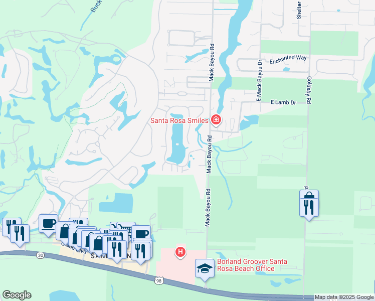 map of restaurants, bars, coffee shops, grocery stores, and more near 2051 Crystal Lake Drive in Destin