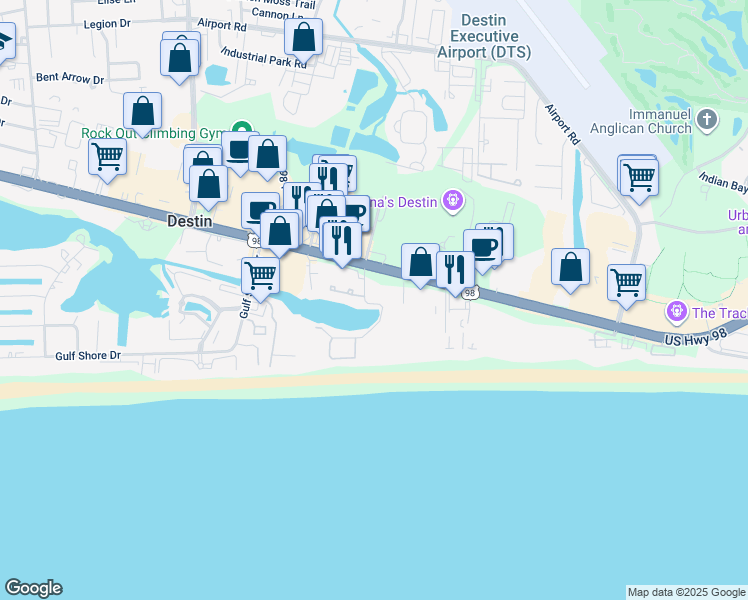 map of restaurants, bars, coffee shops, grocery stores, and more near in Destin
