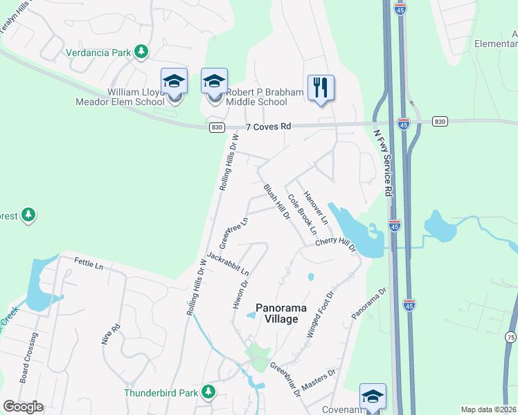 map of restaurants, bars, coffee shops, grocery stores, and more near 54 Greentree Lane in Conroe
