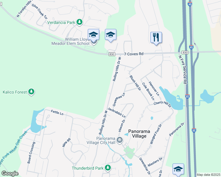 map of restaurants, bars, coffee shops, grocery stores, and more near 80 Rolling Hills Drive West in Conroe