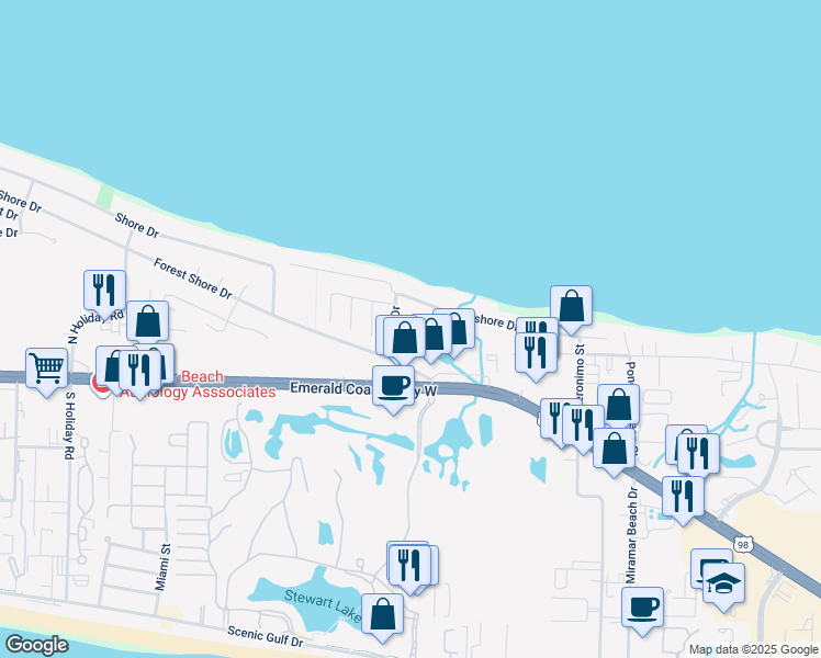 map of restaurants, bars, coffee shops, grocery stores, and more near 23 Bayshore Dr in Miramar Beach