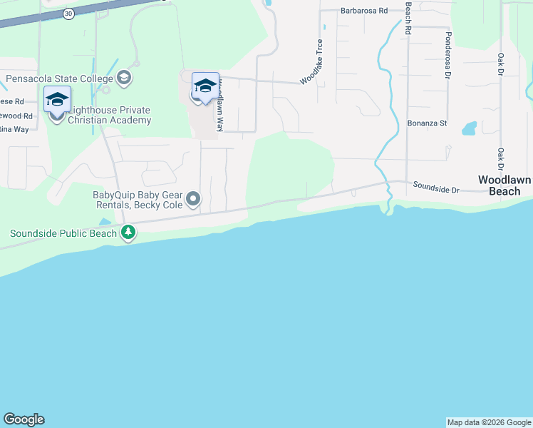 map of restaurants, bars, coffee shops, grocery stores, and more near 5177 Soundside Drive in Gulf Breeze