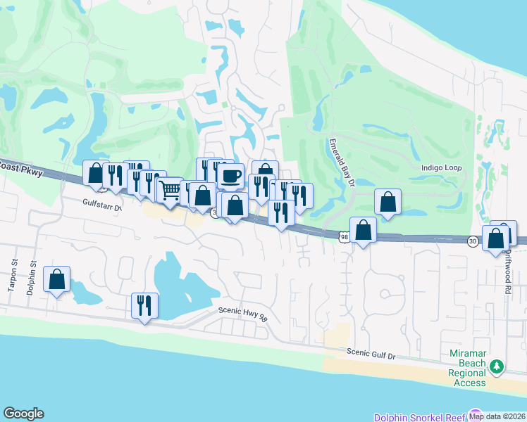 map of restaurants, bars, coffee shops, grocery stores, and more near 4060 Opa-Locka Lane in Destin