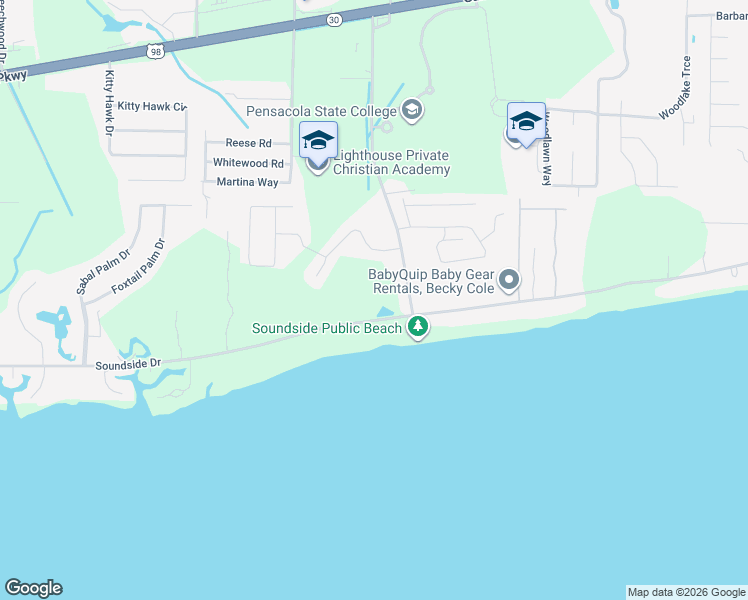 map of restaurants, bars, coffee shops, grocery stores, and more near 4960 Soundside Drive in Gulf Breeze