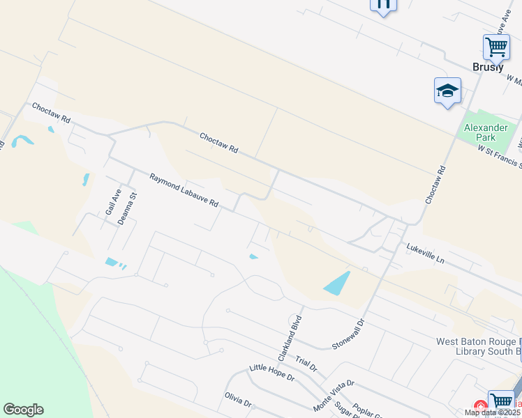 map of restaurants, bars, coffee shops, grocery stores, and more near 4365 Thomas Road in Brusly