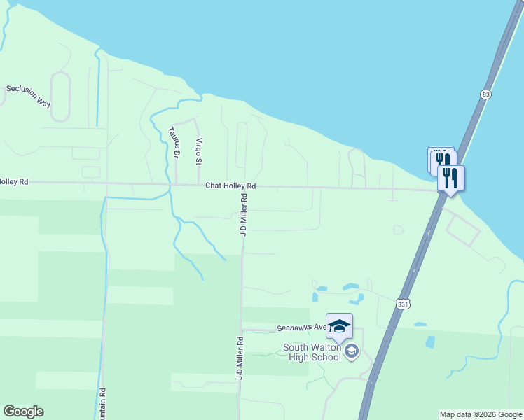 map of restaurants, bars, coffee shops, grocery stores, and more near 1326 J D Miller Road in Santa Rosa Beach