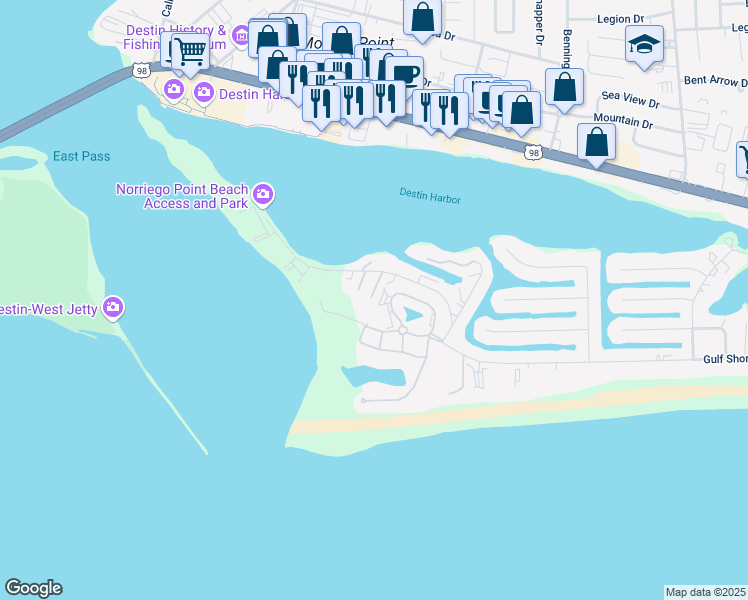 map of restaurants, bars, coffee shops, grocery stores, and more near 26 Gulf Breeze Court in Destin