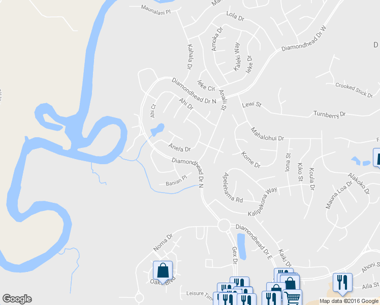 map of restaurants, bars, coffee shops, grocery stores, and more near 6322 Anela Drive in Diamondhead