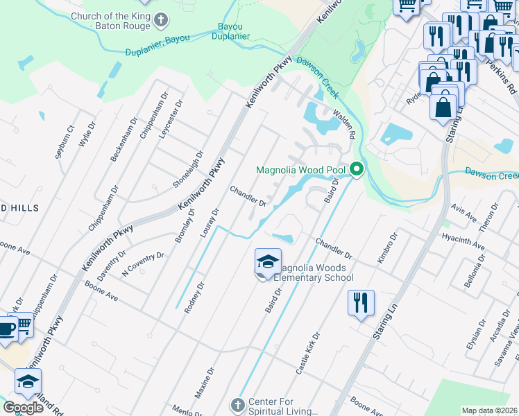 map of restaurants, bars, coffee shops, grocery stores, and more near 1839 Applewood Road in Baton Rouge