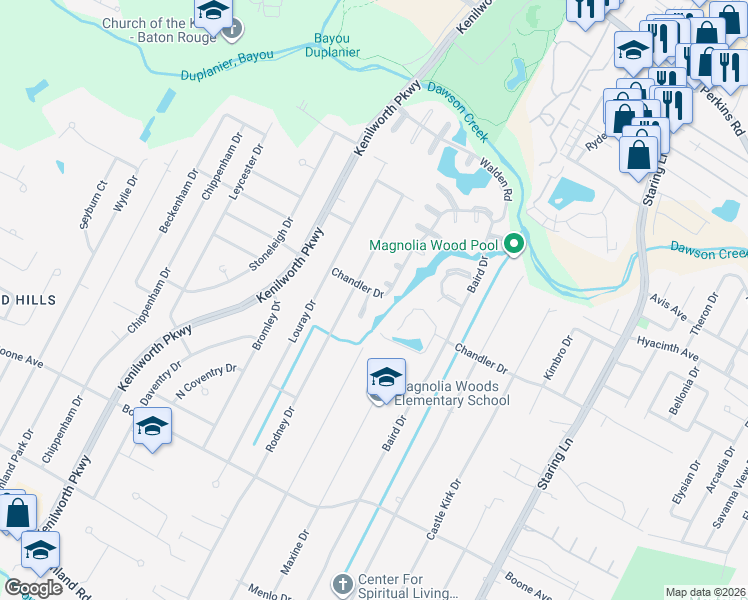 map of restaurants, bars, coffee shops, grocery stores, and more near 1839 Applewood Road in Baton Rouge