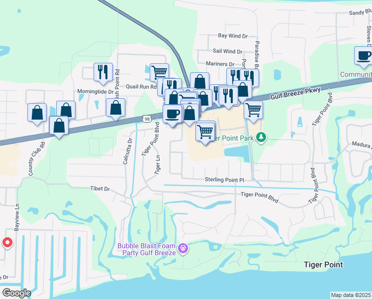 map of restaurants, bars, coffee shops, grocery stores, and more near 3756 Sterling Point Road in Gulf Breeze