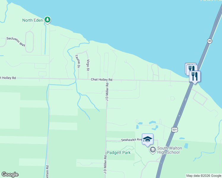 map of restaurants, bars, coffee shops, grocery stores, and more near 1380 J D Miller Road in Santa Rosa Beach