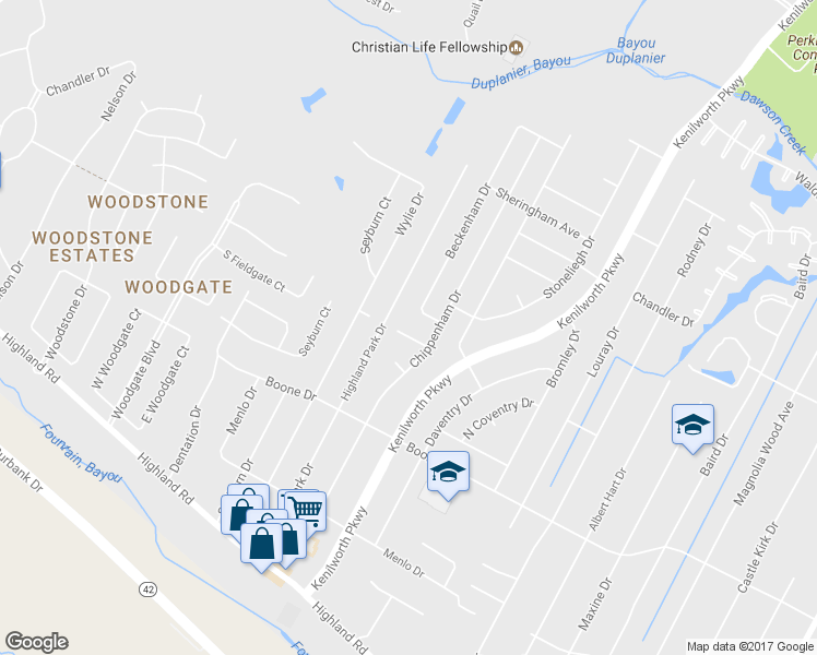 map of restaurants, bars, coffee shops, grocery stores, and more near 7241 Palmetto Drive in Baton Rouge