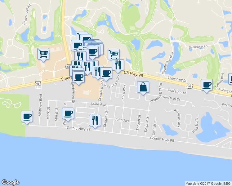 map of restaurants, bars, coffee shops, grocery stores, and more near 585 Grand Key Loop West in Destin
