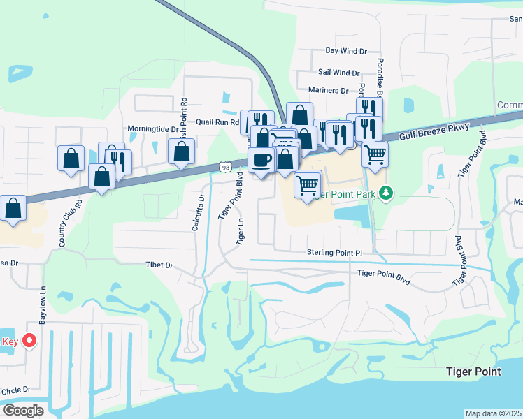 map of restaurants, bars, coffee shops, grocery stores, and more near 1367 Sterling Point Place in Gulf Breeze