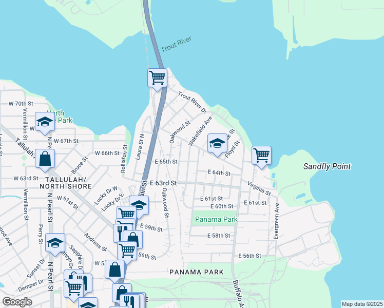 map of restaurants, bars, coffee shops, grocery stores, and more near 7525 Wakefield Avenue in Jacksonville
