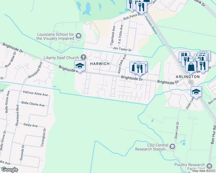 map of restaurants, bars, coffee shops, grocery stores, and more near 2145 Stonehenge Avenue in Baton Rouge