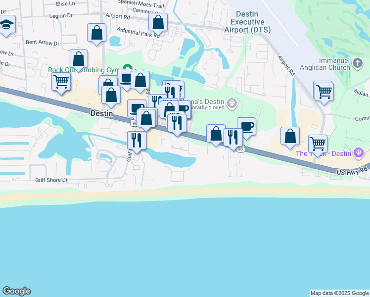 map of restaurants, bars, coffee shops, grocery stores, and more near 3899 Sand Dune Court in Destin