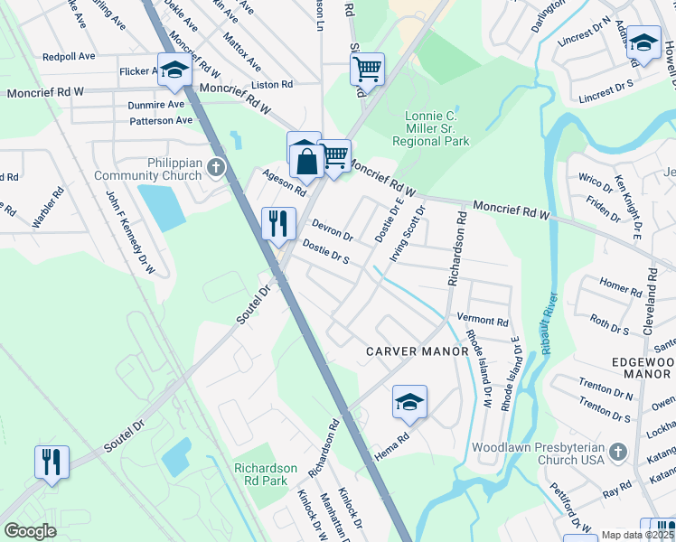 map of restaurants, bars, coffee shops, grocery stores, and more near 5239 Washington Estates Drive in Jacksonville