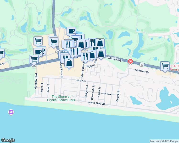 map of restaurants, bars, coffee shops, grocery stores, and more near 214 Tahitian Way in Destin