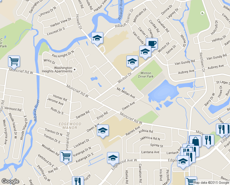 map of restaurants, bars, coffee shops, grocery stores, and more near 3859 Robert C Weaver Dr in Jacksonville