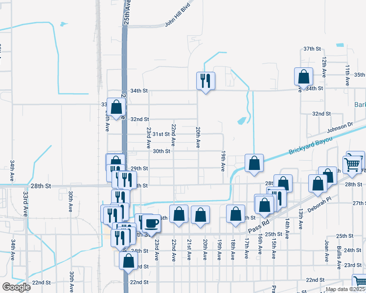 map of restaurants, bars, coffee shops, grocery stores, and more near 2106 30th Street in Gulfport