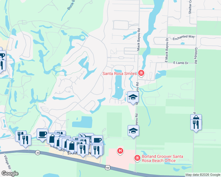 map of restaurants, bars, coffee shops, grocery stores, and more near 2114 Clipper Cove in Miramar Beach