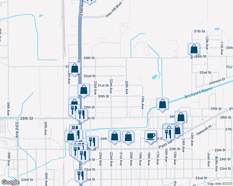 map of restaurants, bars, coffee shops, grocery stores, and more near 2106 30th St in Gulfport