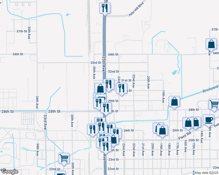 map of restaurants, bars, coffee shops, grocery stores, and more near 2414 30th Street in Gulfport