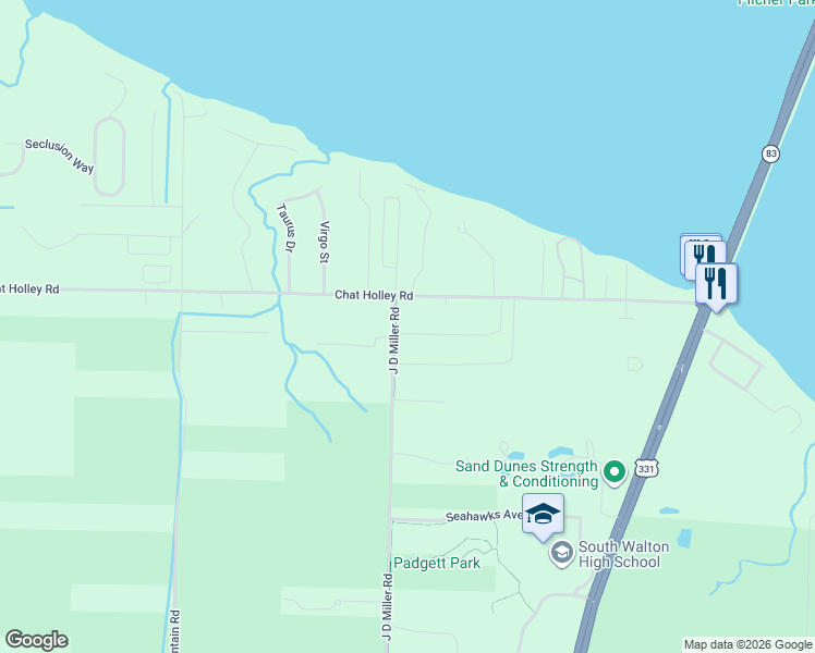 map of restaurants, bars, coffee shops, grocery stores, and more near 1380 J D Miller Road in Santa Rosa Beach