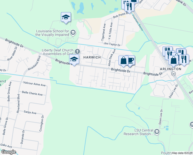 map of restaurants, bars, coffee shops, grocery stores, and more near 2145 Stonehenge Avenue in Baton Rouge