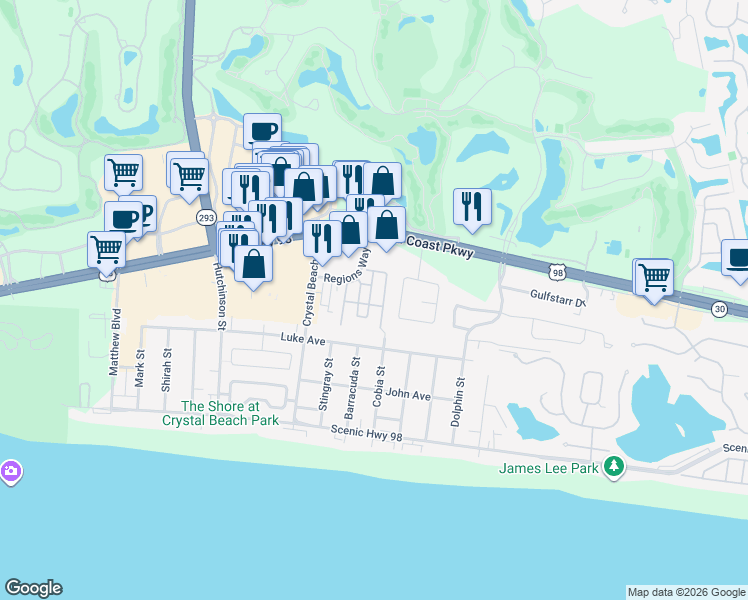 map of restaurants, bars, coffee shops, grocery stores, and more near 219 Grand Key Loop West in Destin
