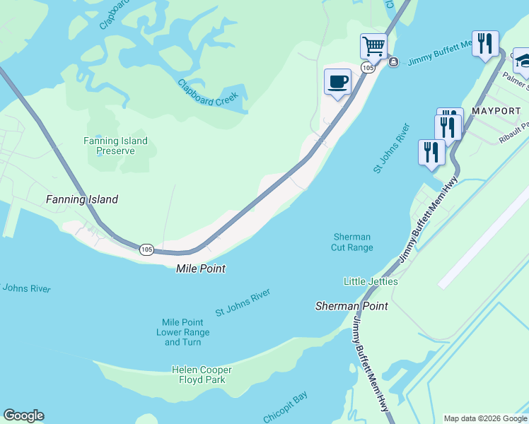 map of restaurants, bars, coffee shops, grocery stores, and more near 9140 Heckscher Drive in Jacksonville