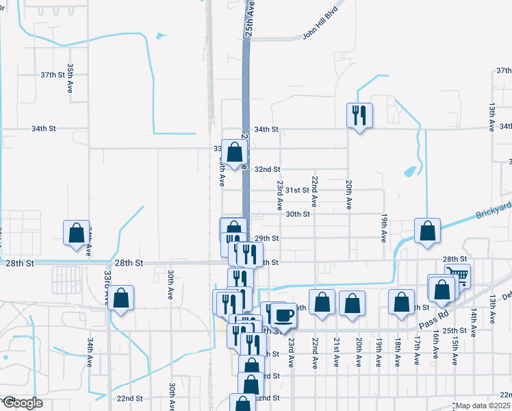 map of restaurants, bars, coffee shops, grocery stores, and more near 2414 30th Street in Gulfport