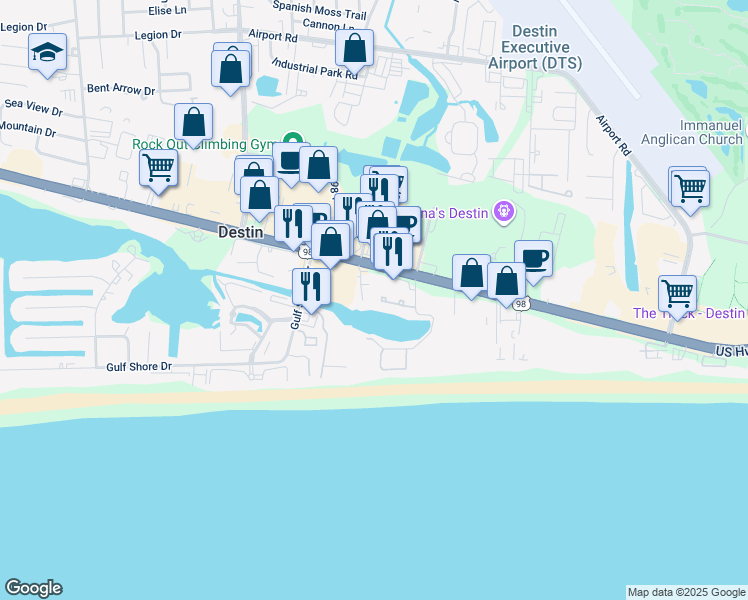 map of restaurants, bars, coffee shops, grocery stores, and more near 3877 Sand Dune Court in Destin