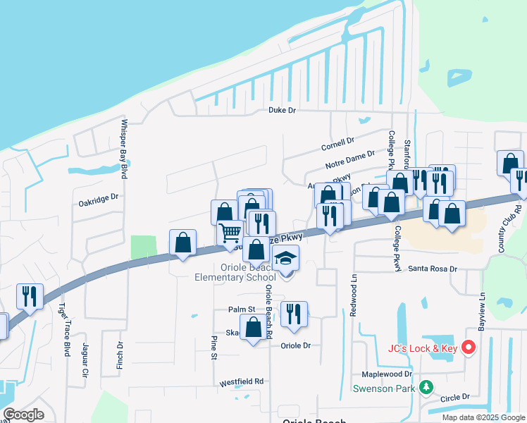 map of restaurants, bars, coffee shops, grocery stores, and more near 3053 Rosa Del Villa Dr in Gulf Breeze