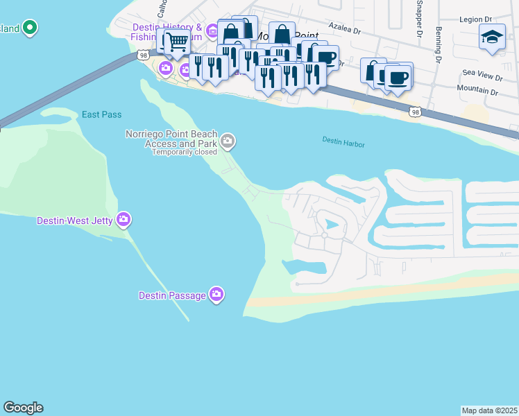map of restaurants, bars, coffee shops, grocery stores, and more near 280 Gulf Shore Drive in Destin
