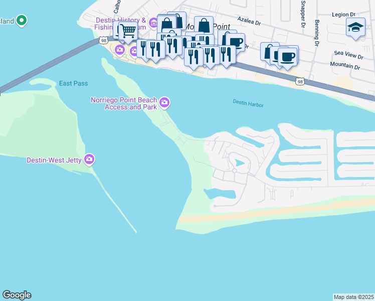 map of restaurants, bars, coffee shops, grocery stores, and more near 280 Gulf Shore Drive in Destin