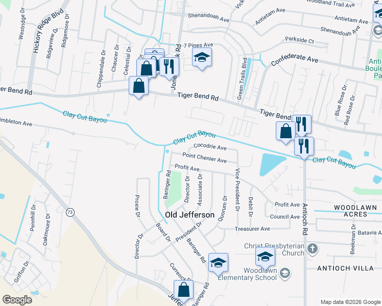 map of restaurants, bars, coffee shops, grocery stores, and more near 15013 Point Chenier Avenue in Baton Rouge