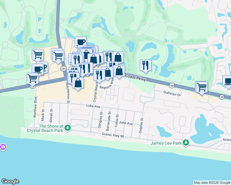 map of restaurants, bars, coffee shops, grocery stores, and more near 219 Grand Key Loop West in Destin