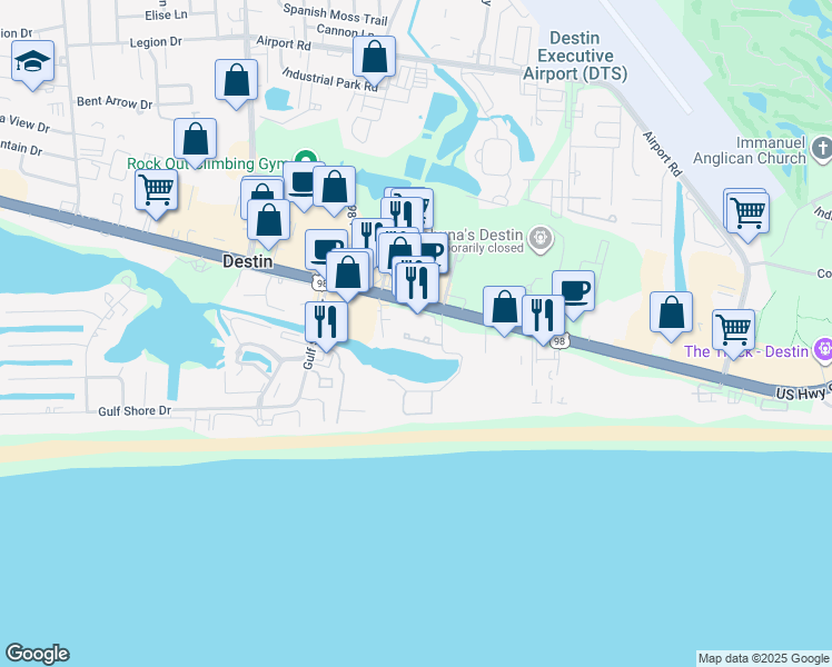 map of restaurants, bars, coffee shops, grocery stores, and more near 3899 Sand Dune Court in Destin