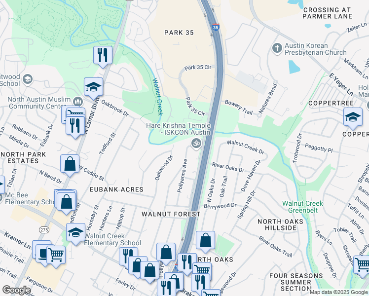 map of restaurants, bars, coffee shops, grocery stores, and more near 12006 Pollyanna Avenue in Austin