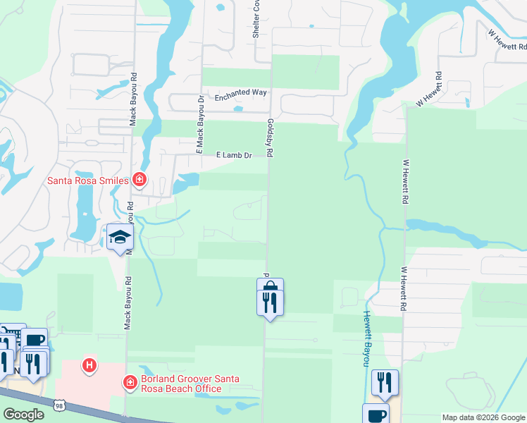 map of restaurants, bars, coffee shops, grocery stores, and more near 83 Rivercrest Circle in Santa Rosa Beach