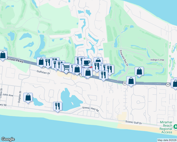 map of restaurants, bars, coffee shops, grocery stores, and more near 200 Tequesta Drive in Destin