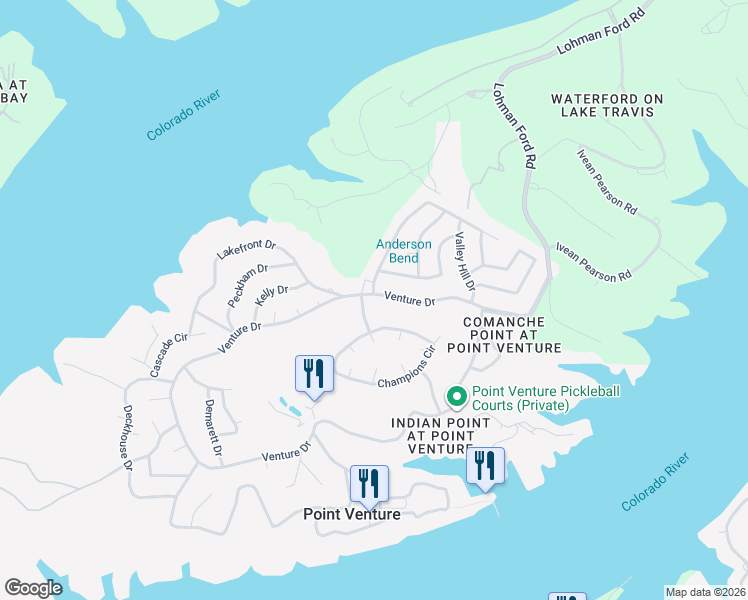 map of restaurants, bars, coffee shops, grocery stores, and more near 18605 Venture Dr in Point Venture